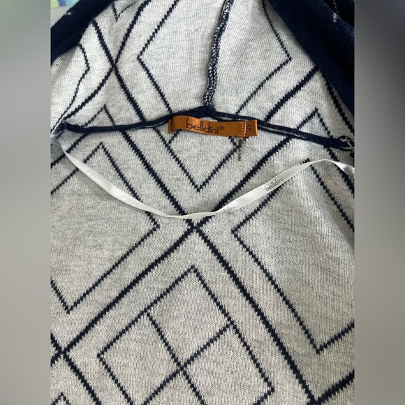 Belldini Cardigan Size S Hood Open Front Cardigan Blue White Geometric Nordic - Picture 9 of 11